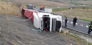 Un TIR plin cu cereale s-a răsturnat la Vulturi-Popricani