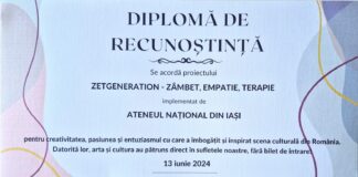 Ateneul Național din Iași a fost premiat pentru proiectul „ZETgeneration – Zâmbet, Empatie, Terapie”