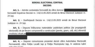 Biroul Electoral Central a desființat Decizia BEJ Iași privind afișele de mari dimensiuni cu imaginea lui George Simion